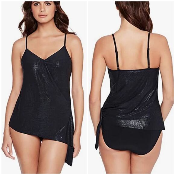 Magicsuit NWT Alex Side-tie Underwire Tankini Top Black Blue Shimmer Size 16 - Picture 1 of 11